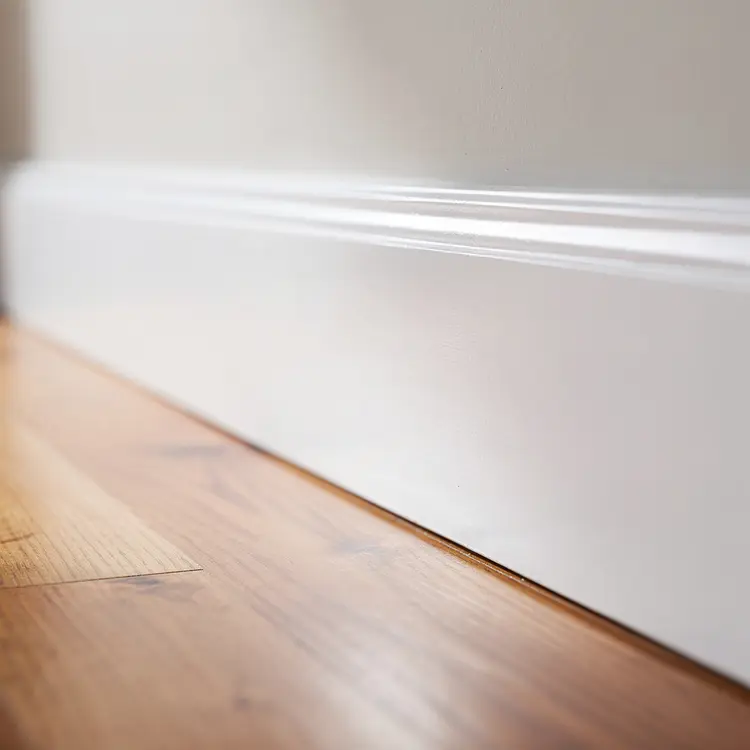 White Baseboard Trim with Hardwood Floor