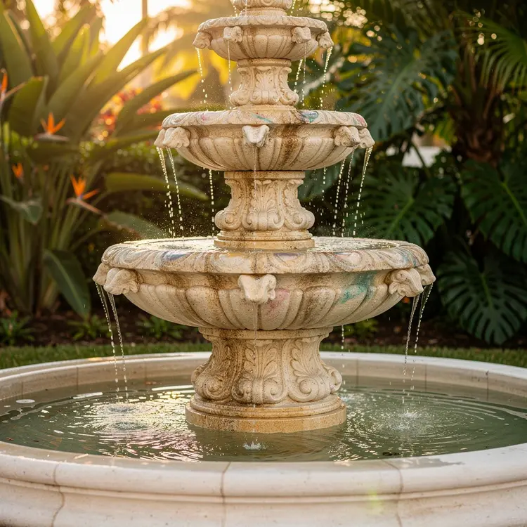 Ornate Tiered Stone Garden Fountain