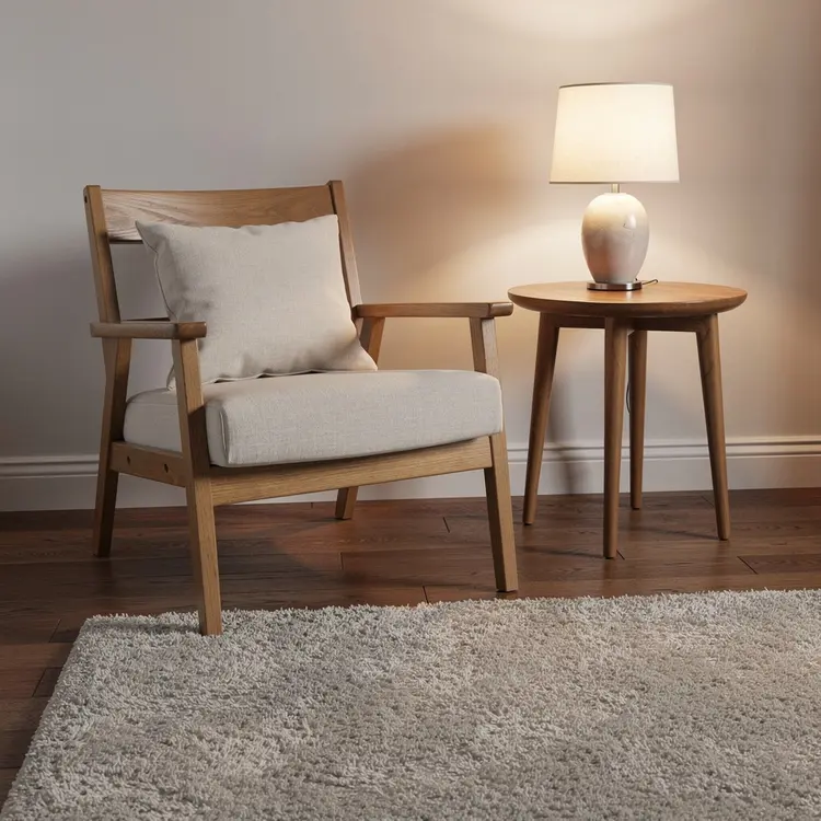 Cozy Living Room Corner with Wooden Chair and Lamp