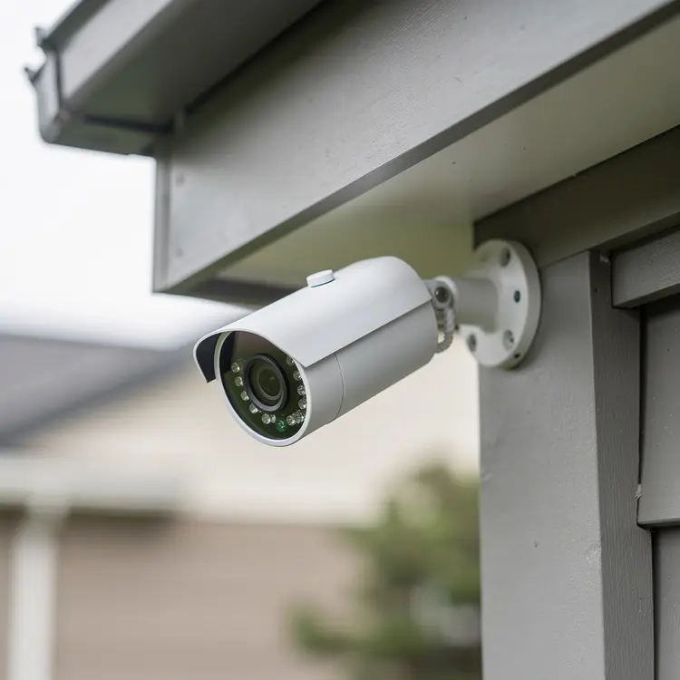 Outdoor Security Camera Mounted on Home Exterior