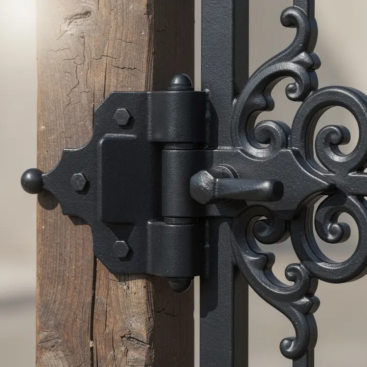 Wrought Iron Gate Hinge and Latch Close-Up