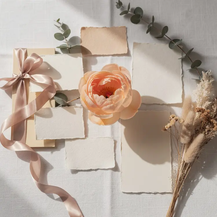 Elegant Wedding Flat Lay with Peony and Dried Florals