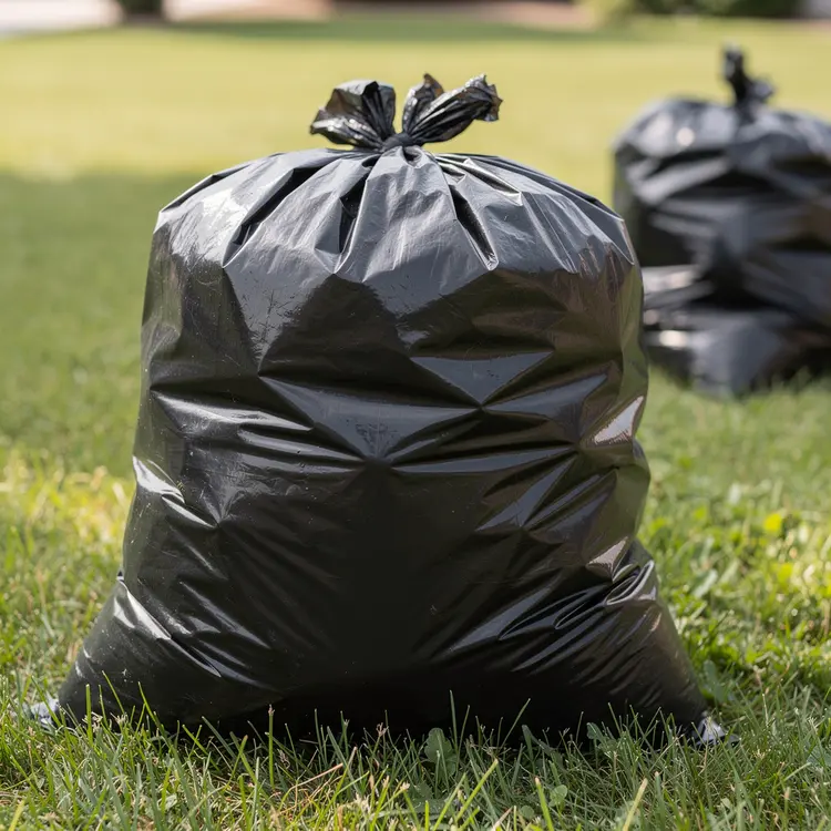 Filled Black Trash Bags on Lawn