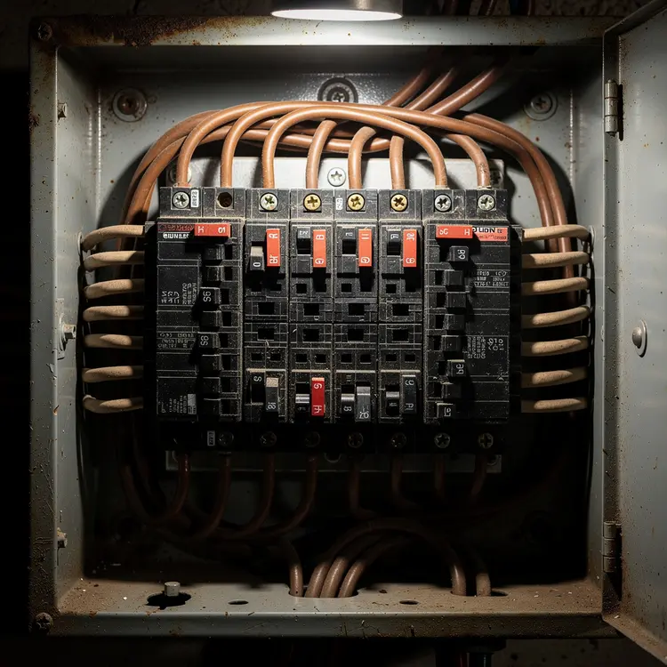Residential Electrical Panel with Tripped Breakers