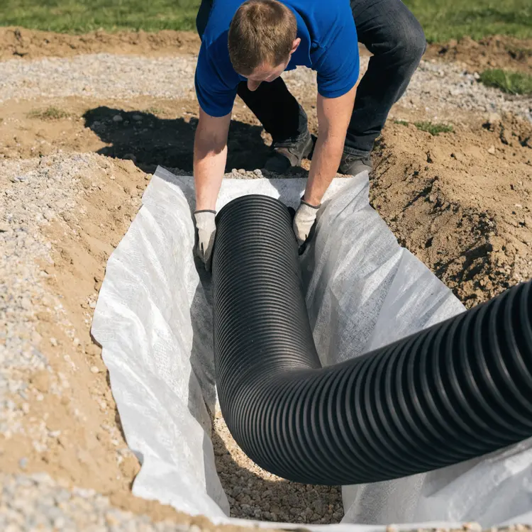 Drainage Pipe Installation in Trench