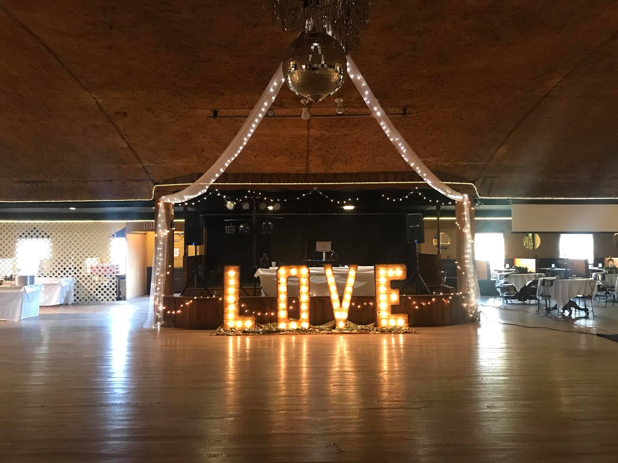 Wedding Reception Dance Floor with Marquee LOVE Letters