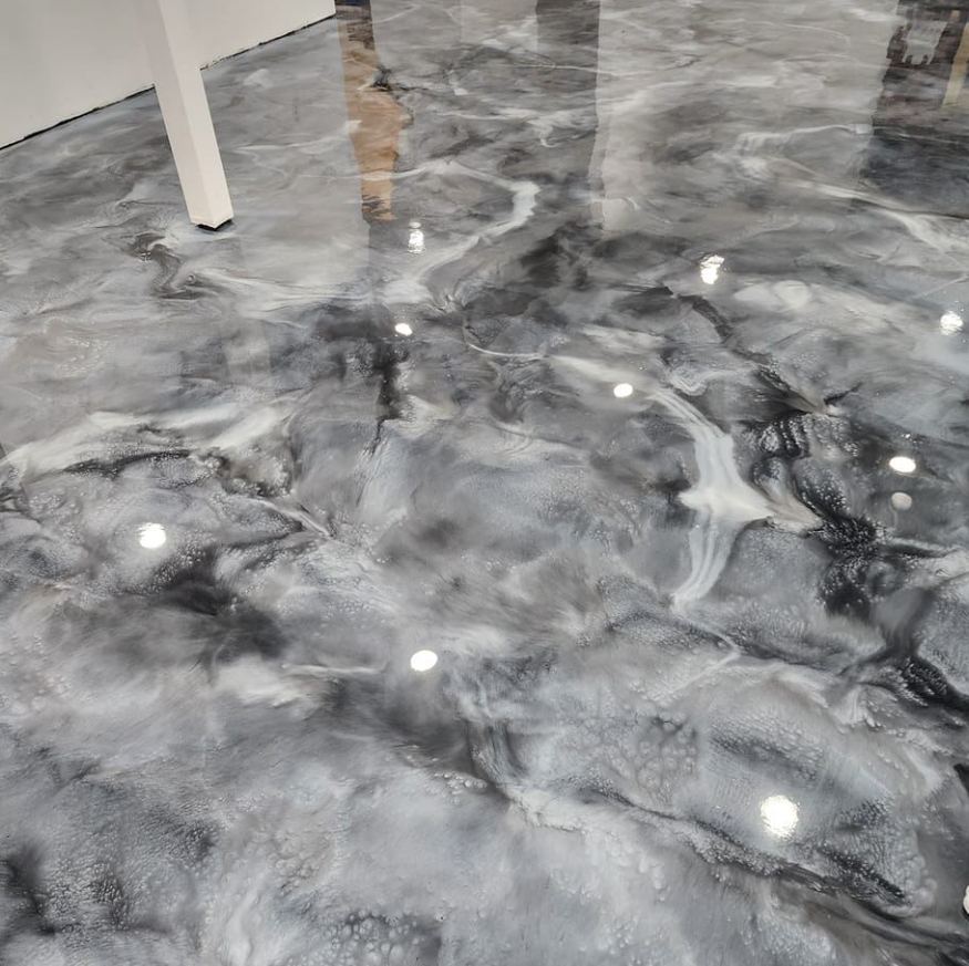 Metallic Epoxy Floor with Marble-Effect Finish