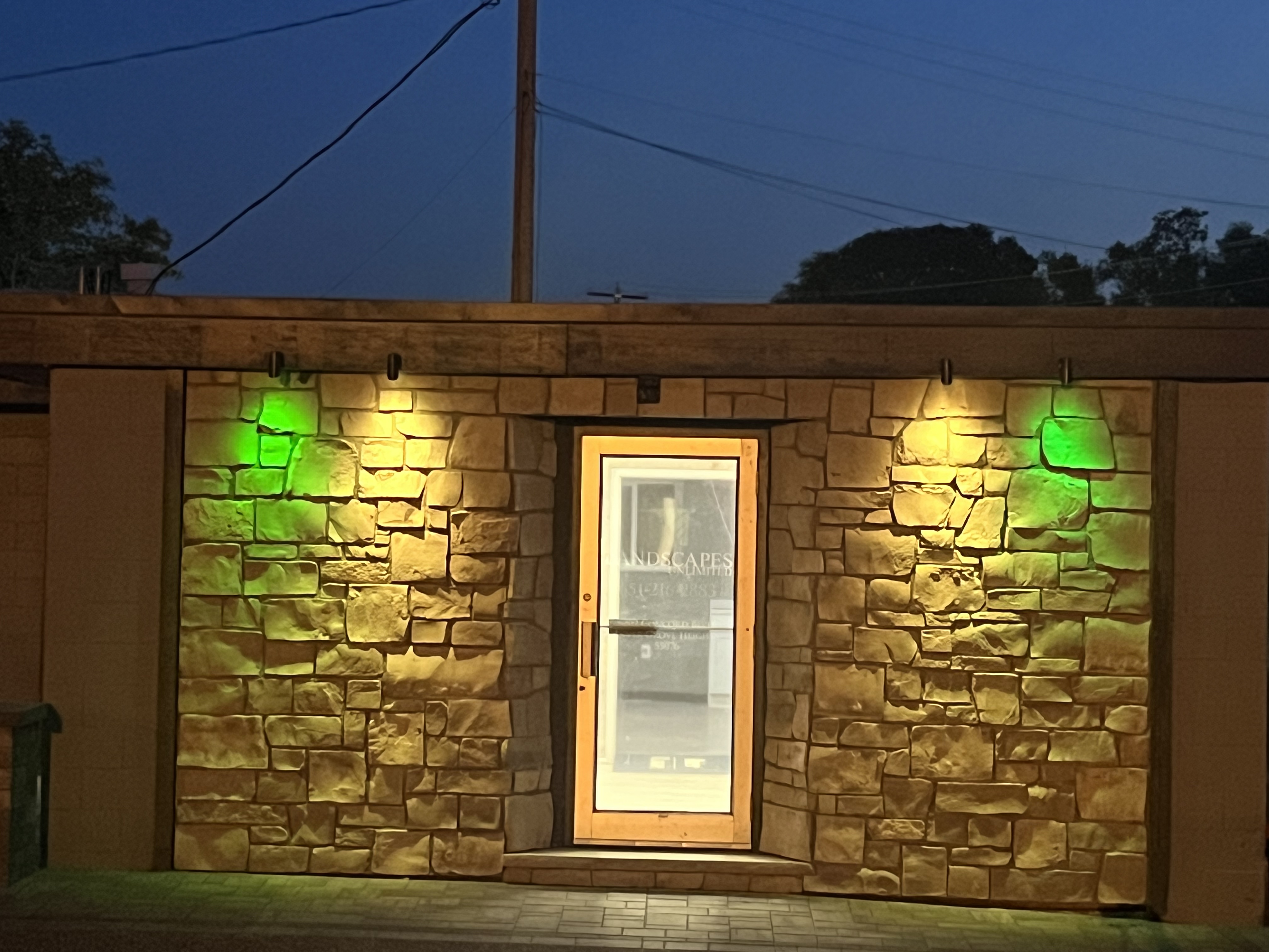 Commercial Stone Building Exterior with Architectural Outdoor Lighting