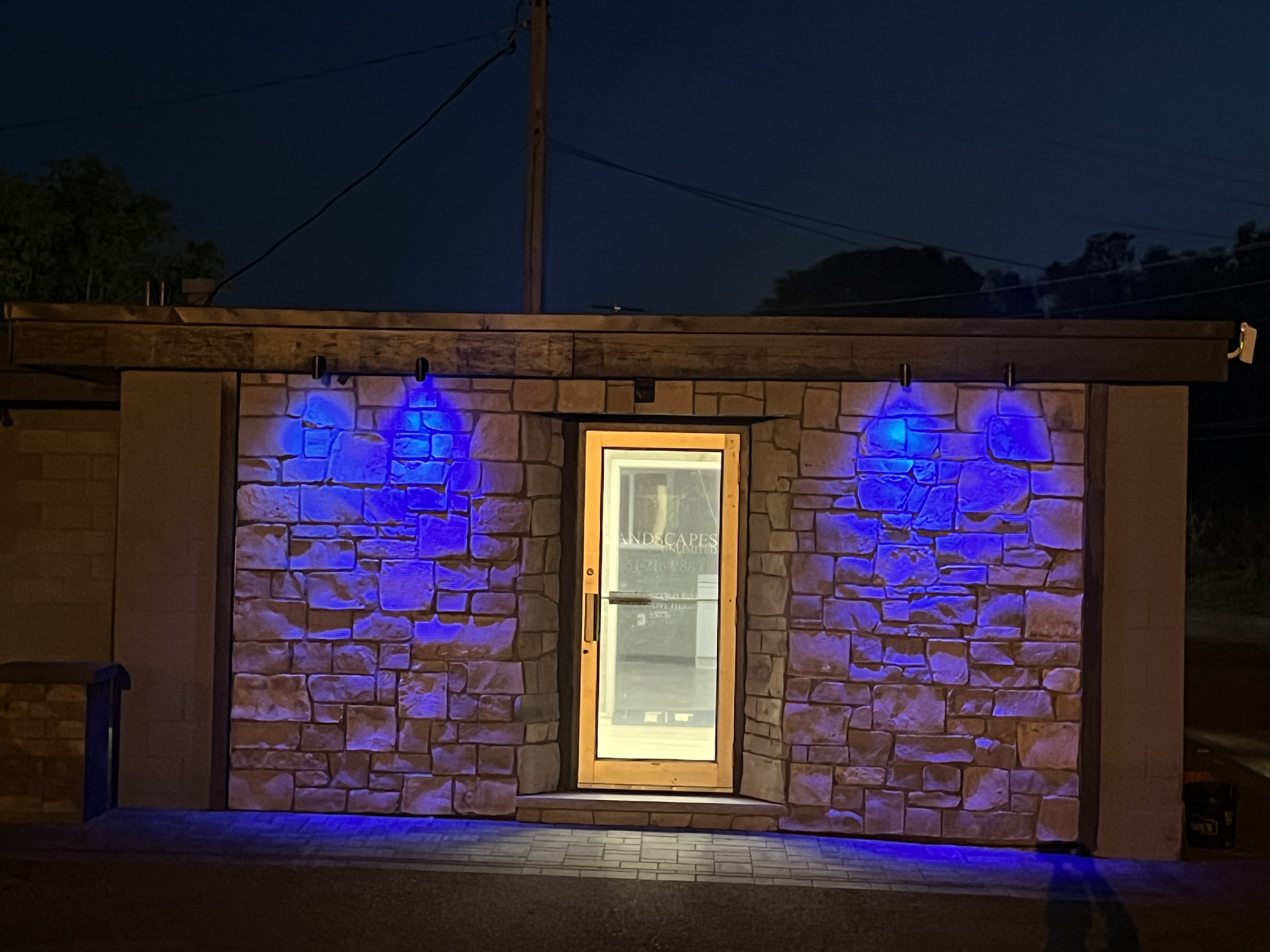 Commercial Building Exterior with Blue LED Accent Lighting