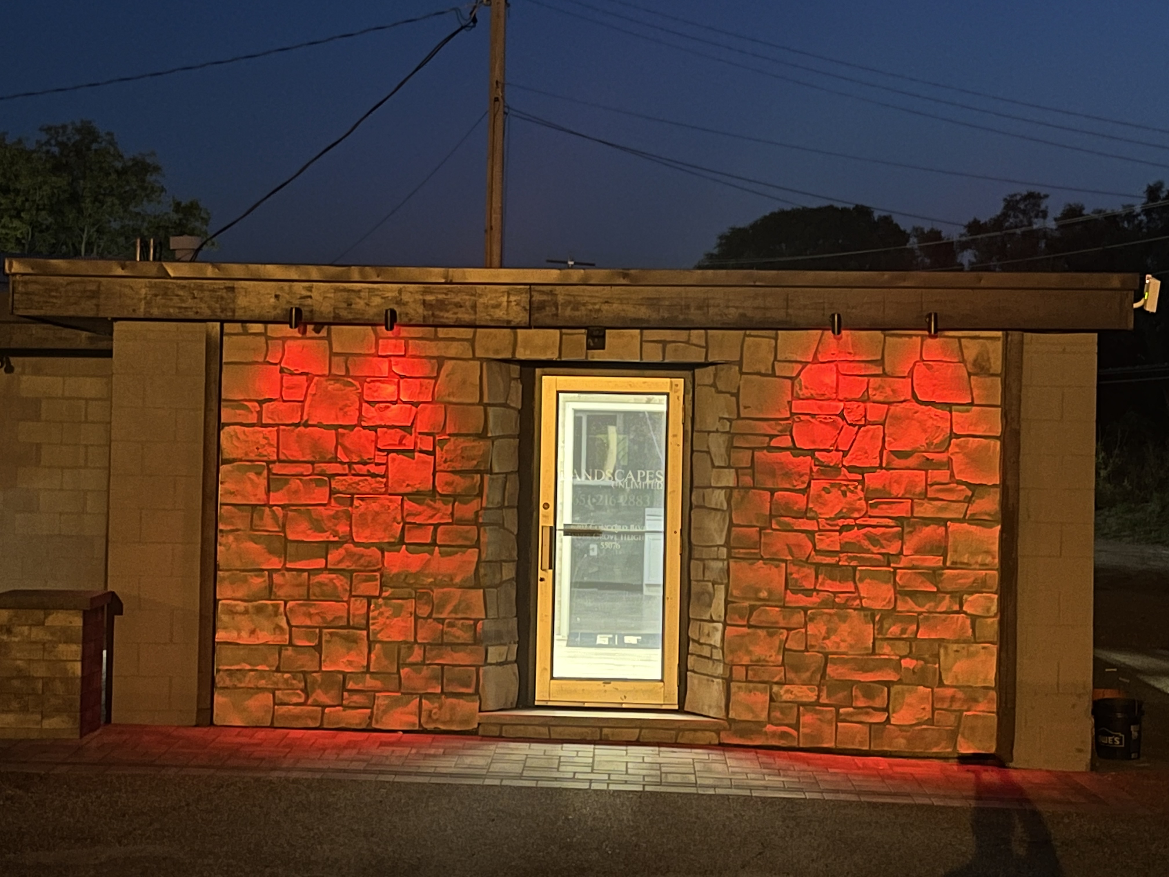Outdoor Architectural Uplighting on Natural Stone Commercial Building