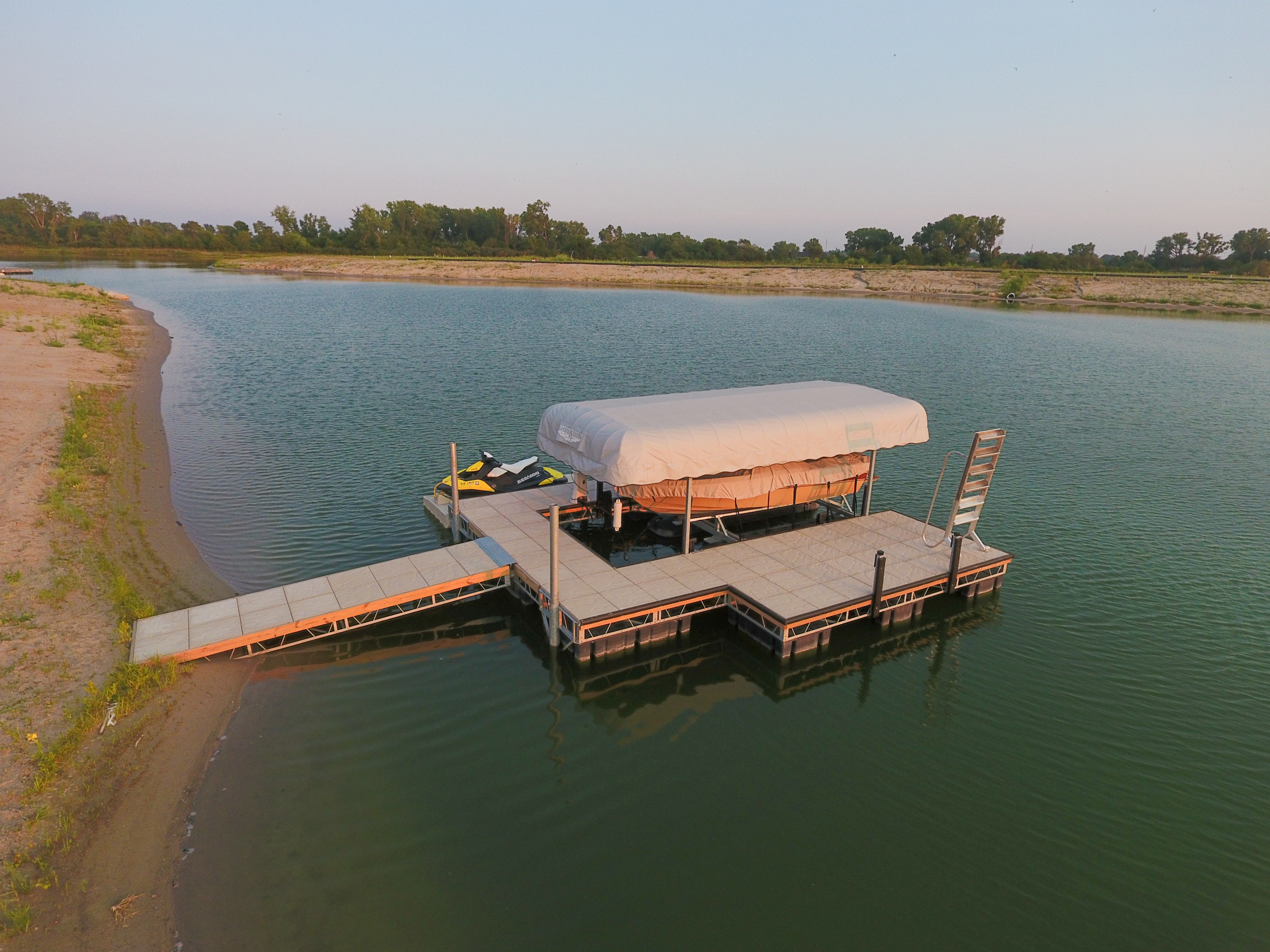 Floating Dock with Boat Lift & PWC Dock Installation