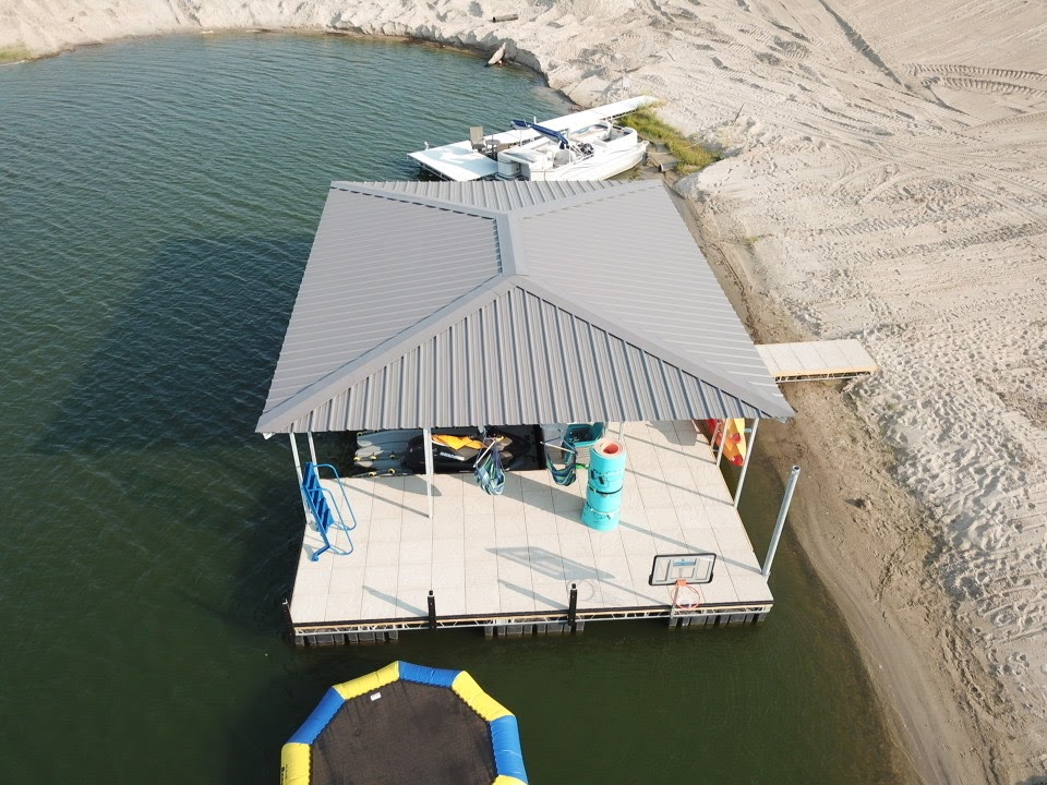 Custom Covered Floating Dock with Metal Roof