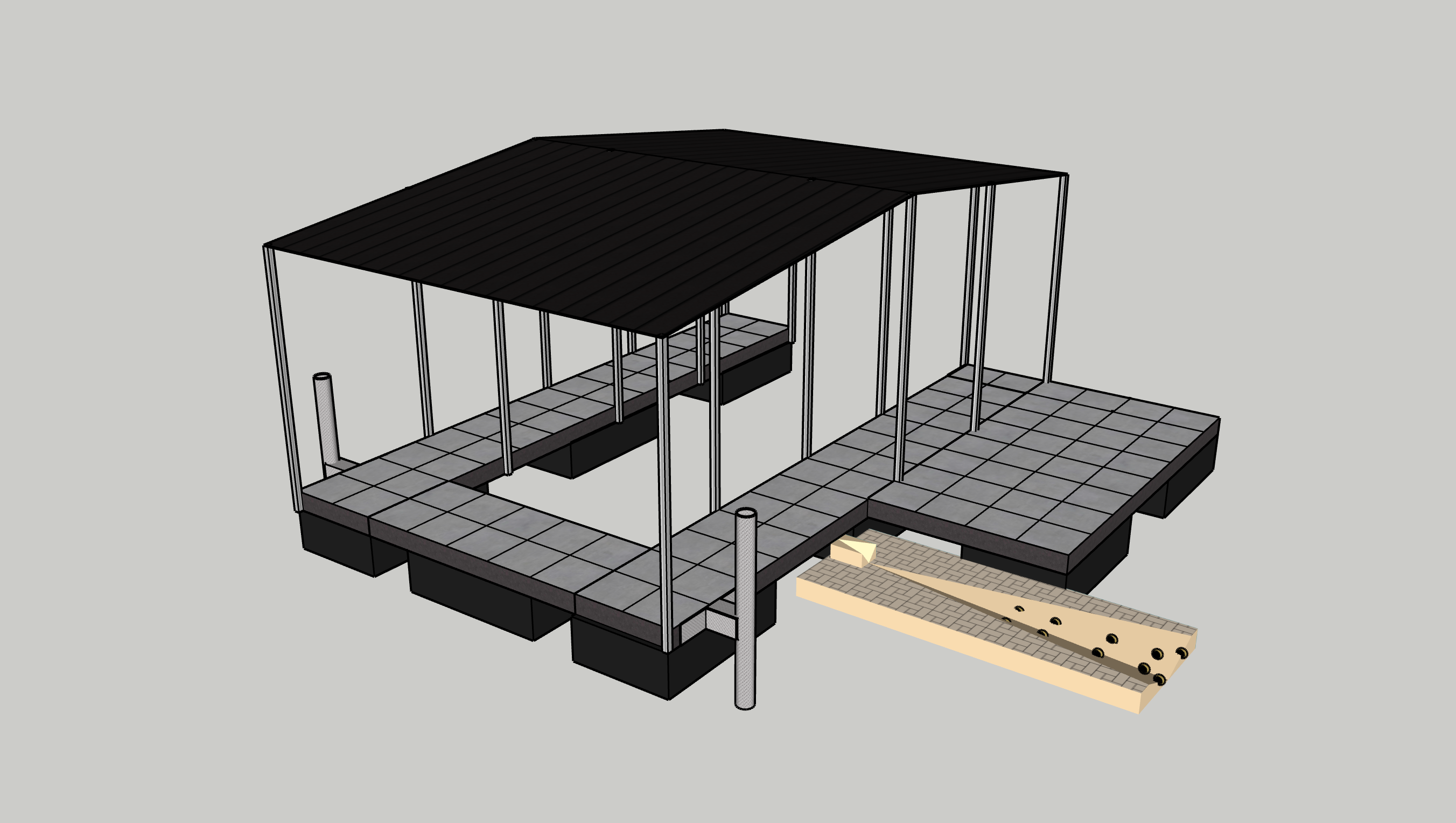 Custom Covered Floating Dock System – 3D Design Rendering
