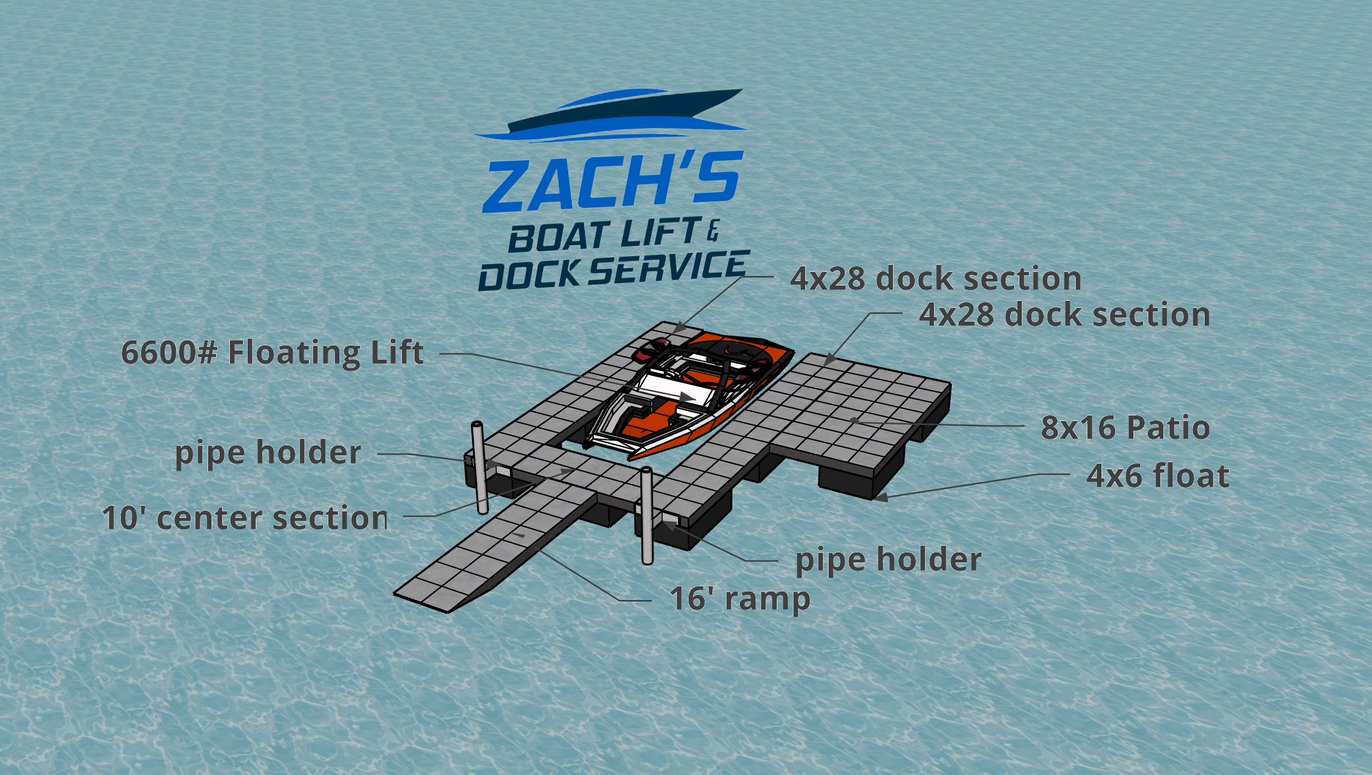Custom Floating Dock System Design with 6,600 lb Boat Lift