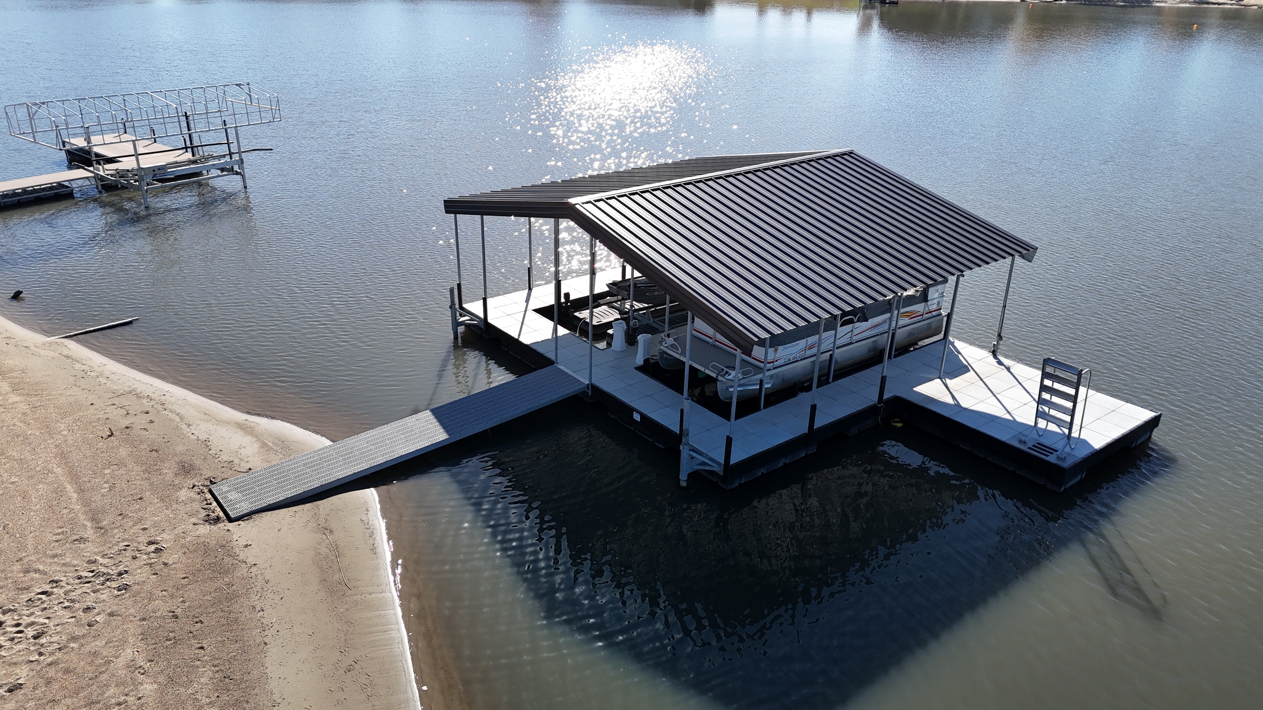 Covered Floating Dock with Pontoon Boat Slip Installation