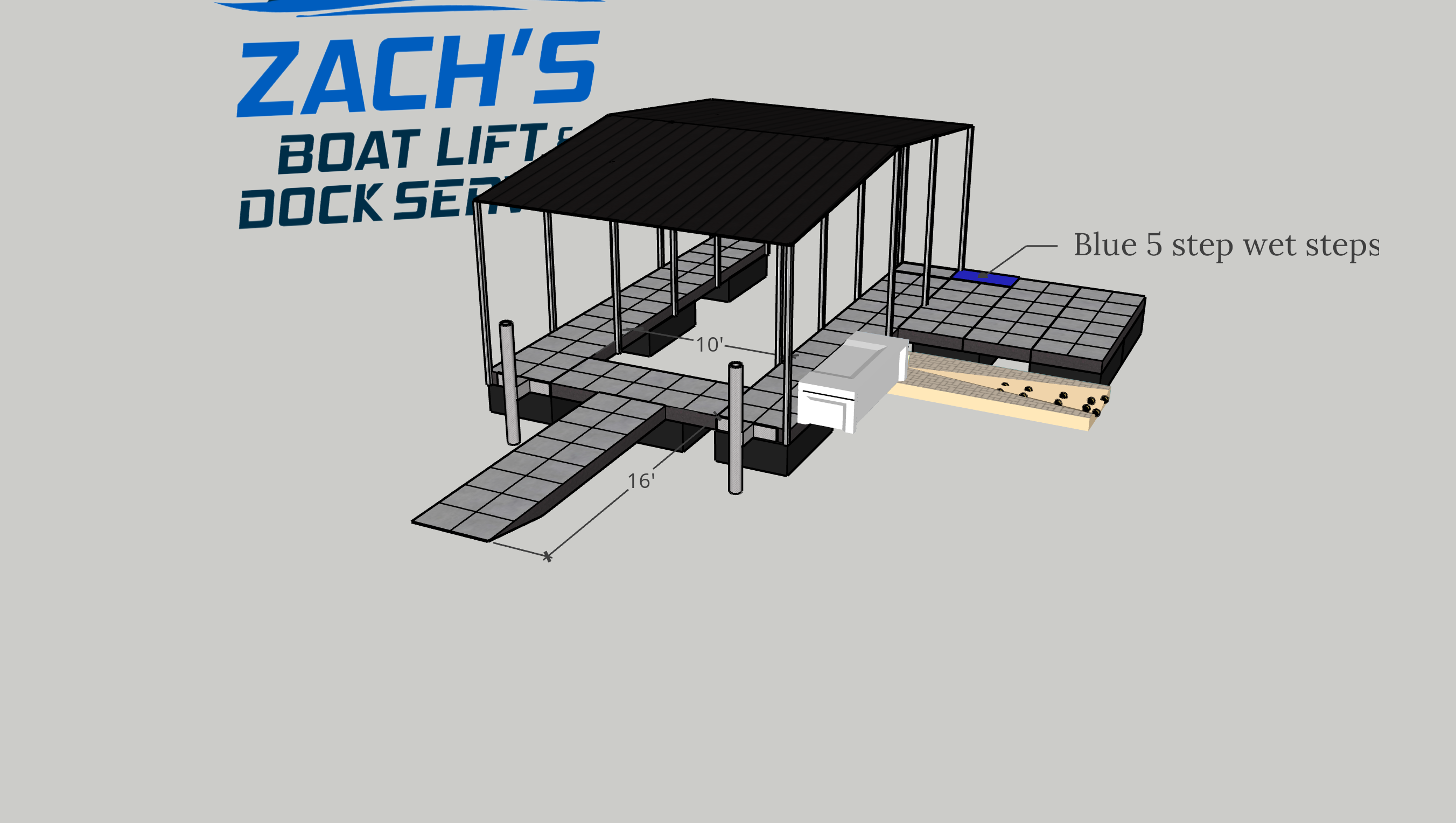 Custom Dock & Covered Boat Lift Design Rendering