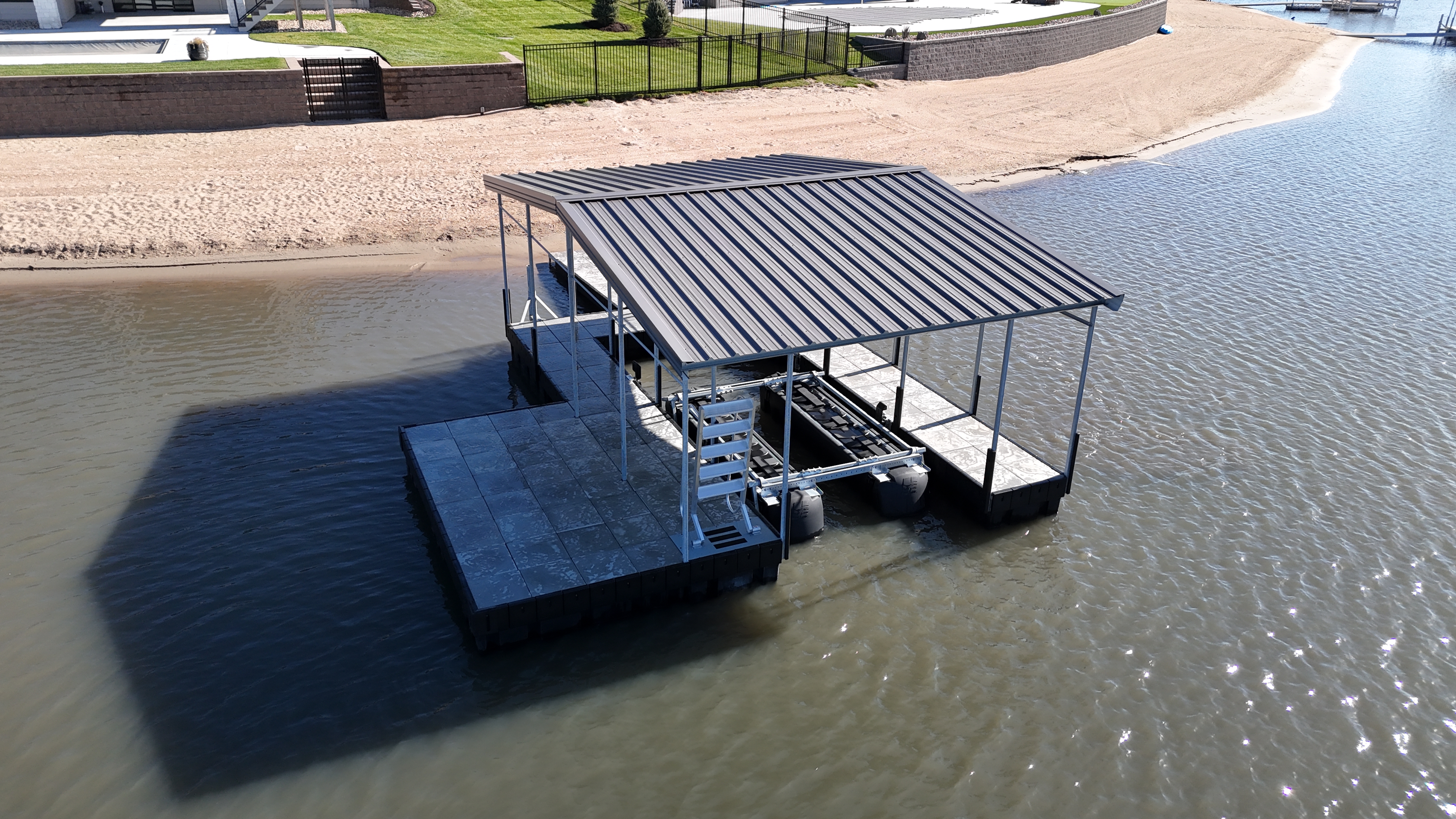 Covered Floating Dock & Boat Lift Installation