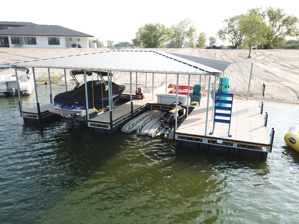 Custom Floating Dock with Covered Boat Lift & PWC Ramp