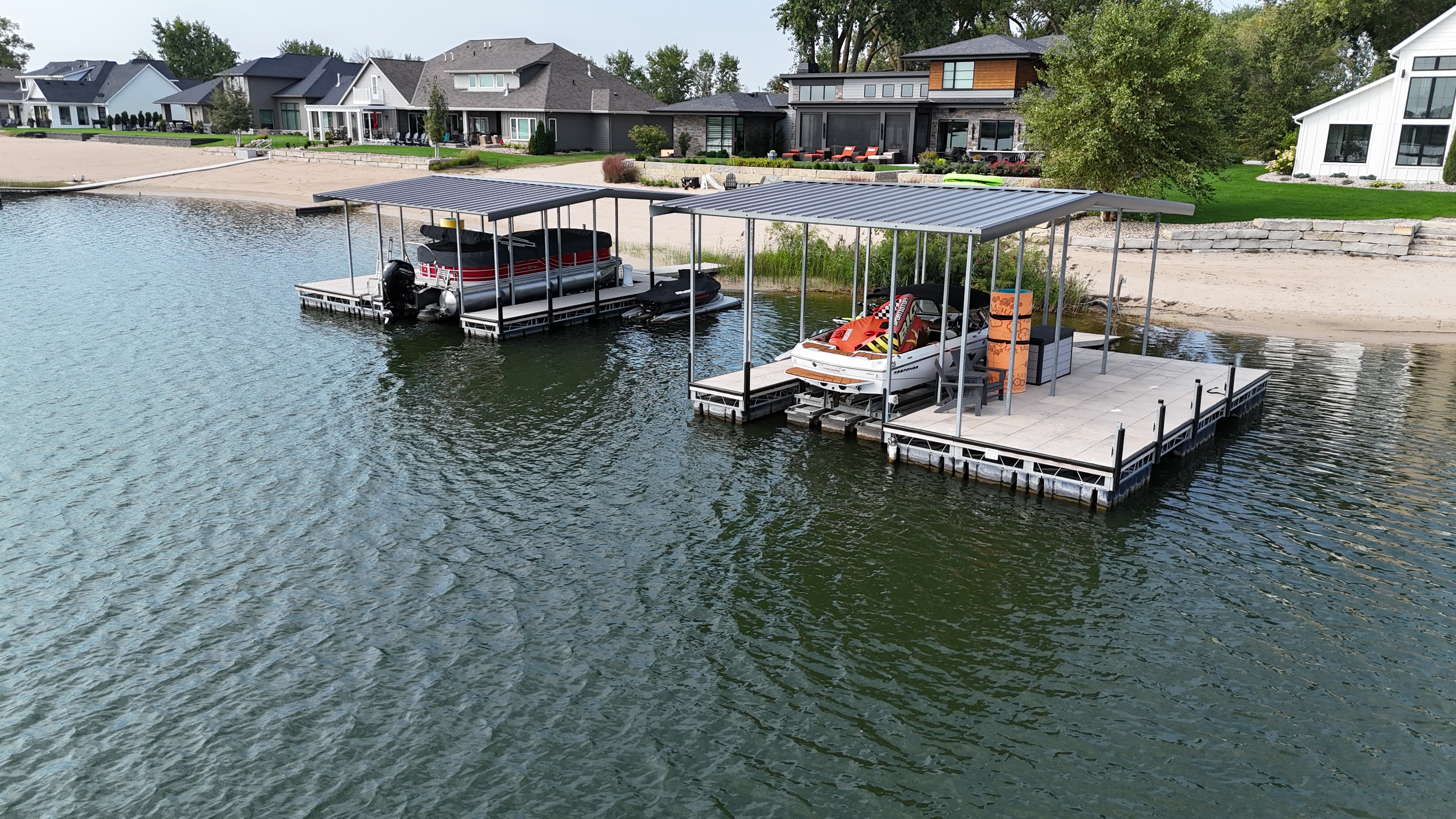 Dual Covered Floating Dock & Boat Lift Installation on Lakefront Property