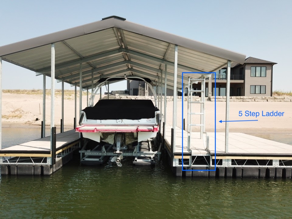 Covered Boat Lift with Floating Dock & 5-Step Ladder