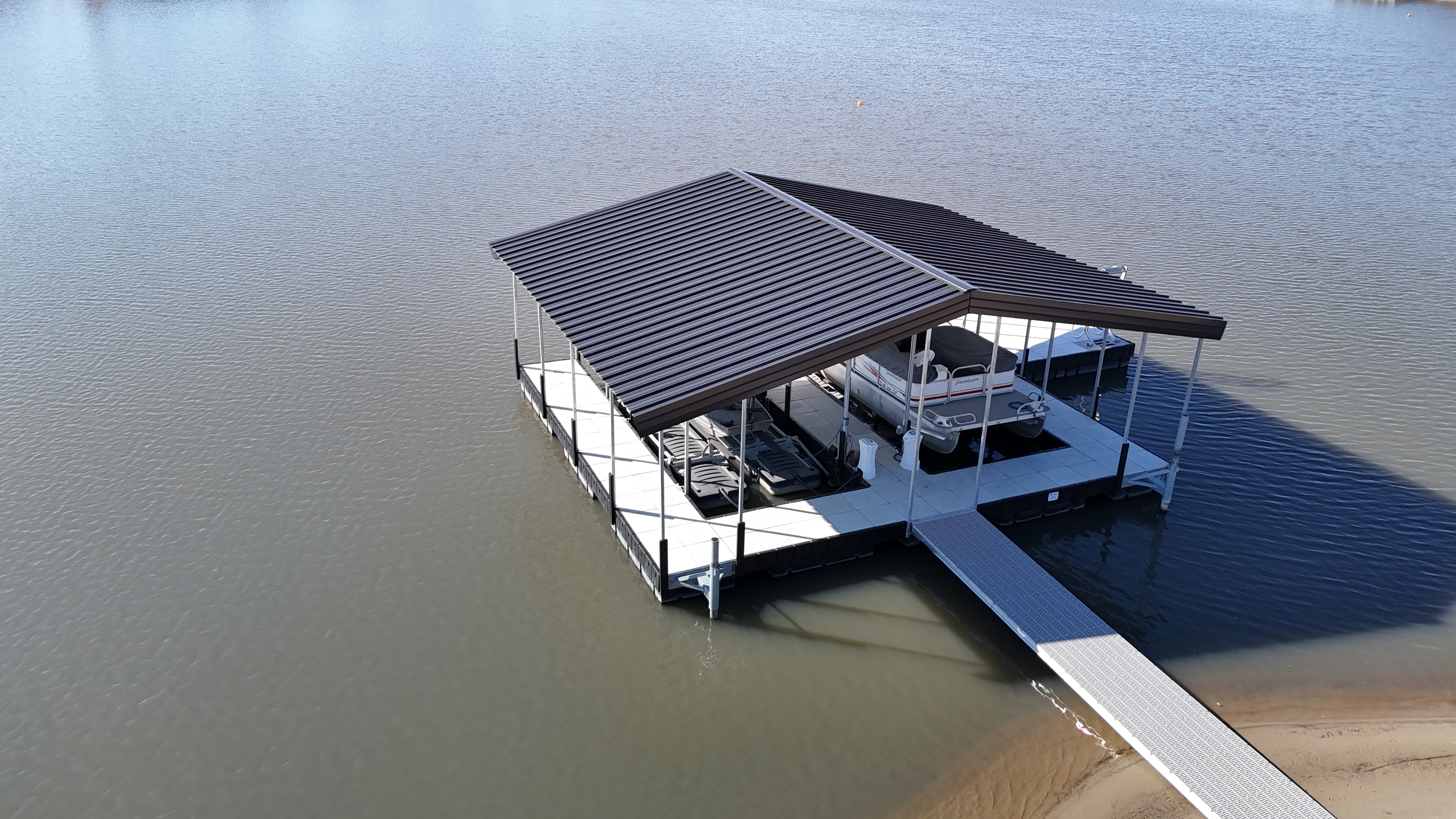 Covered Floating Boat Dock with Metal Roof