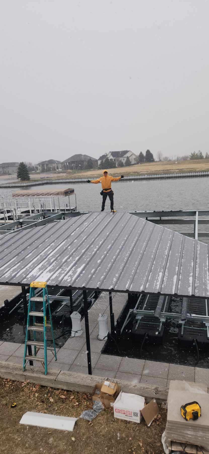 Boat Dock Roof Installation in Progress