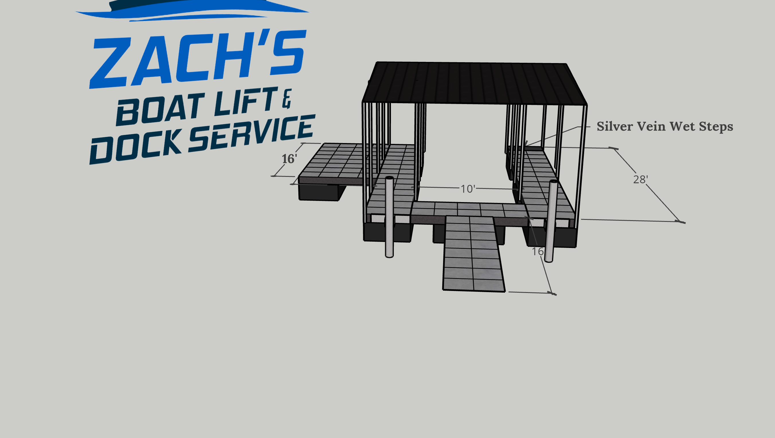Custom Dock Design Rendering with Covered Slip & WetSteps