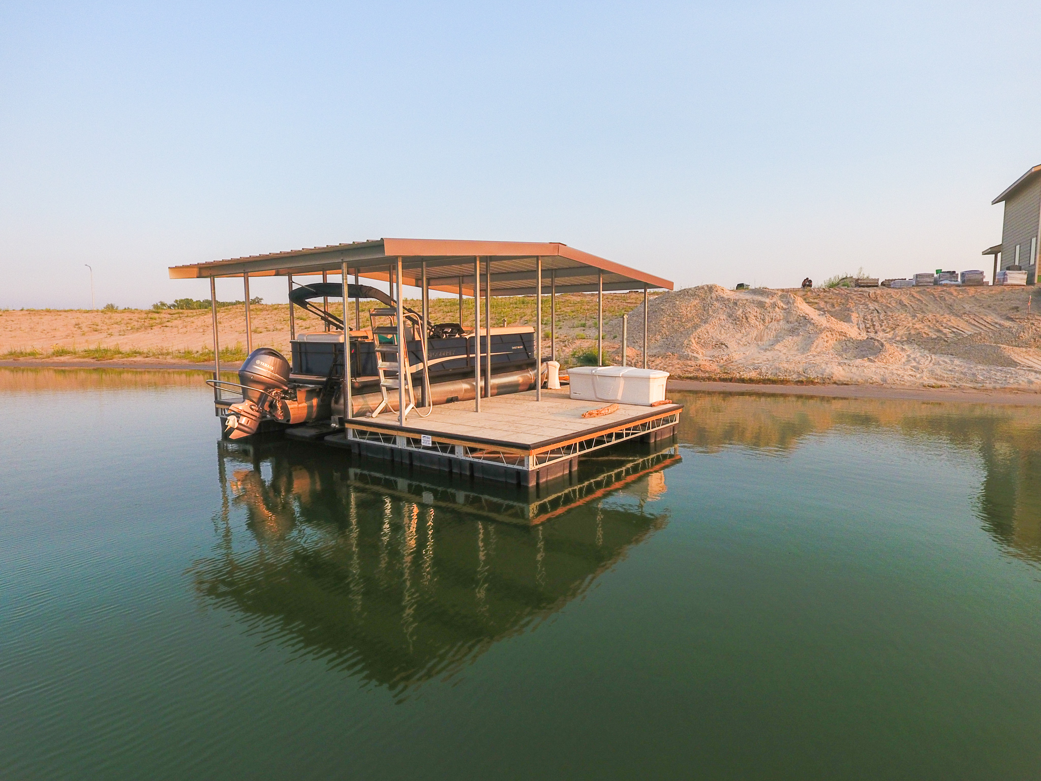 Covered Floating Dock with Pontoon Boat Canopy
