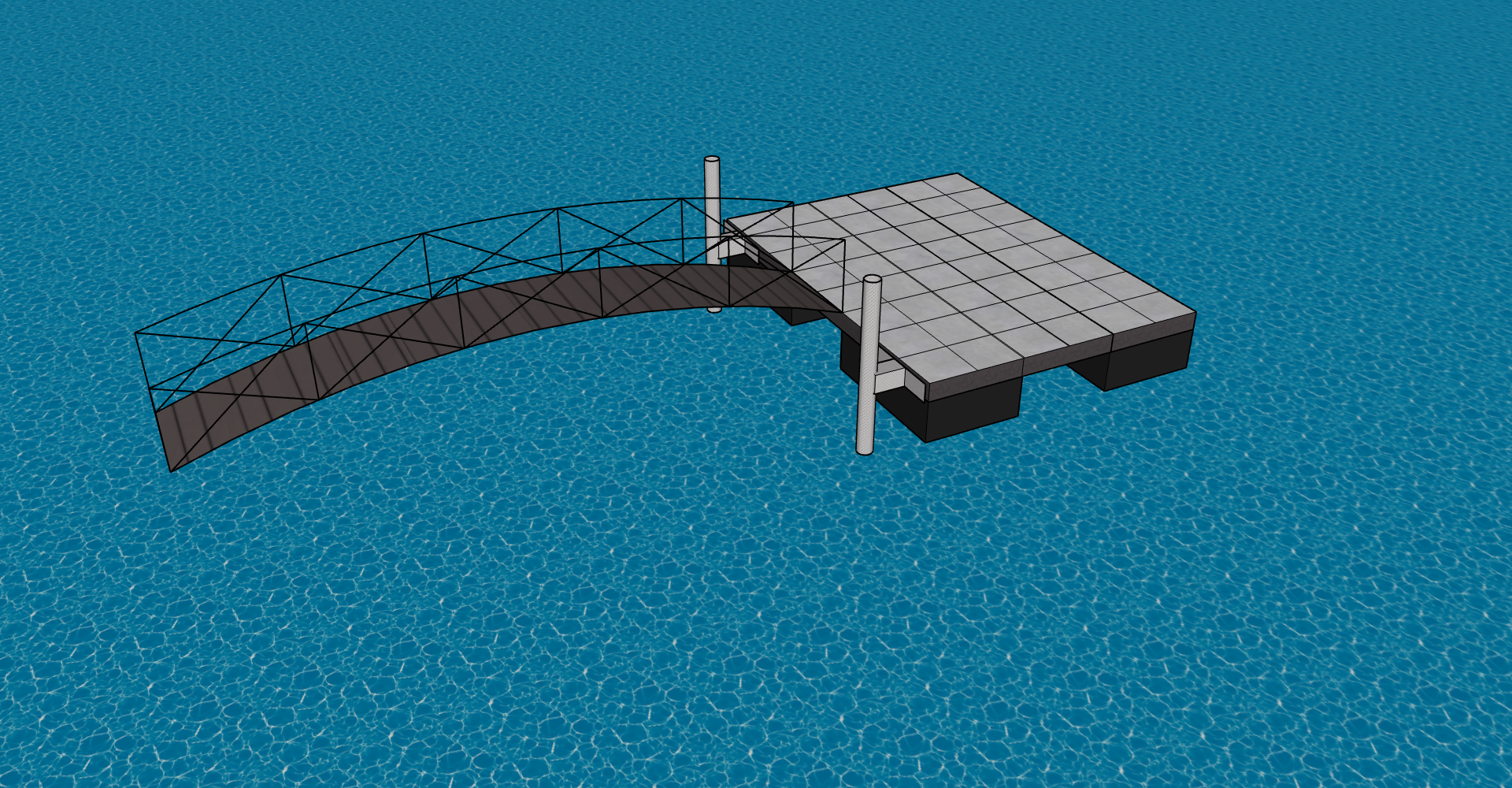 Custom Floating Dock & Curved Gangway Design Rendering