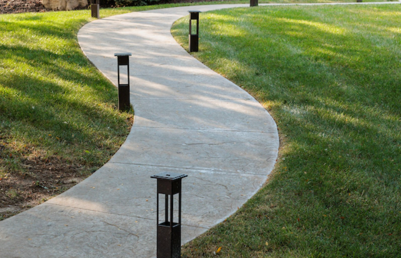 Curved Concrete Walkway with Bollard Path Lighting