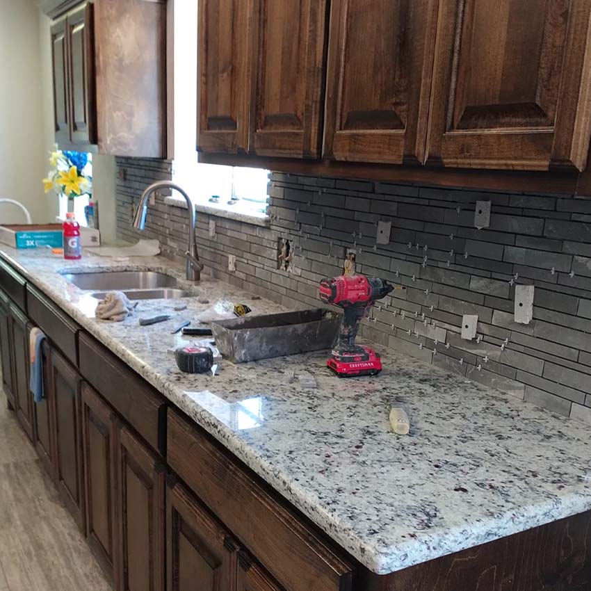 Kitchen Backsplash Tile Installation in Progress