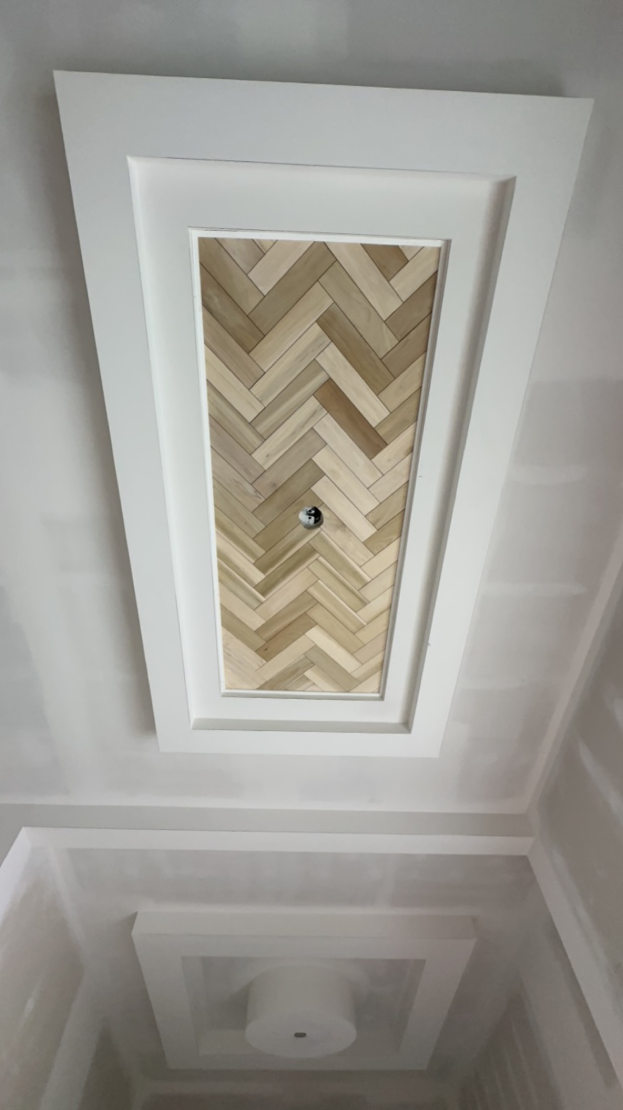 Herringbone Wood Inlay Coffered Ceiling Detail
