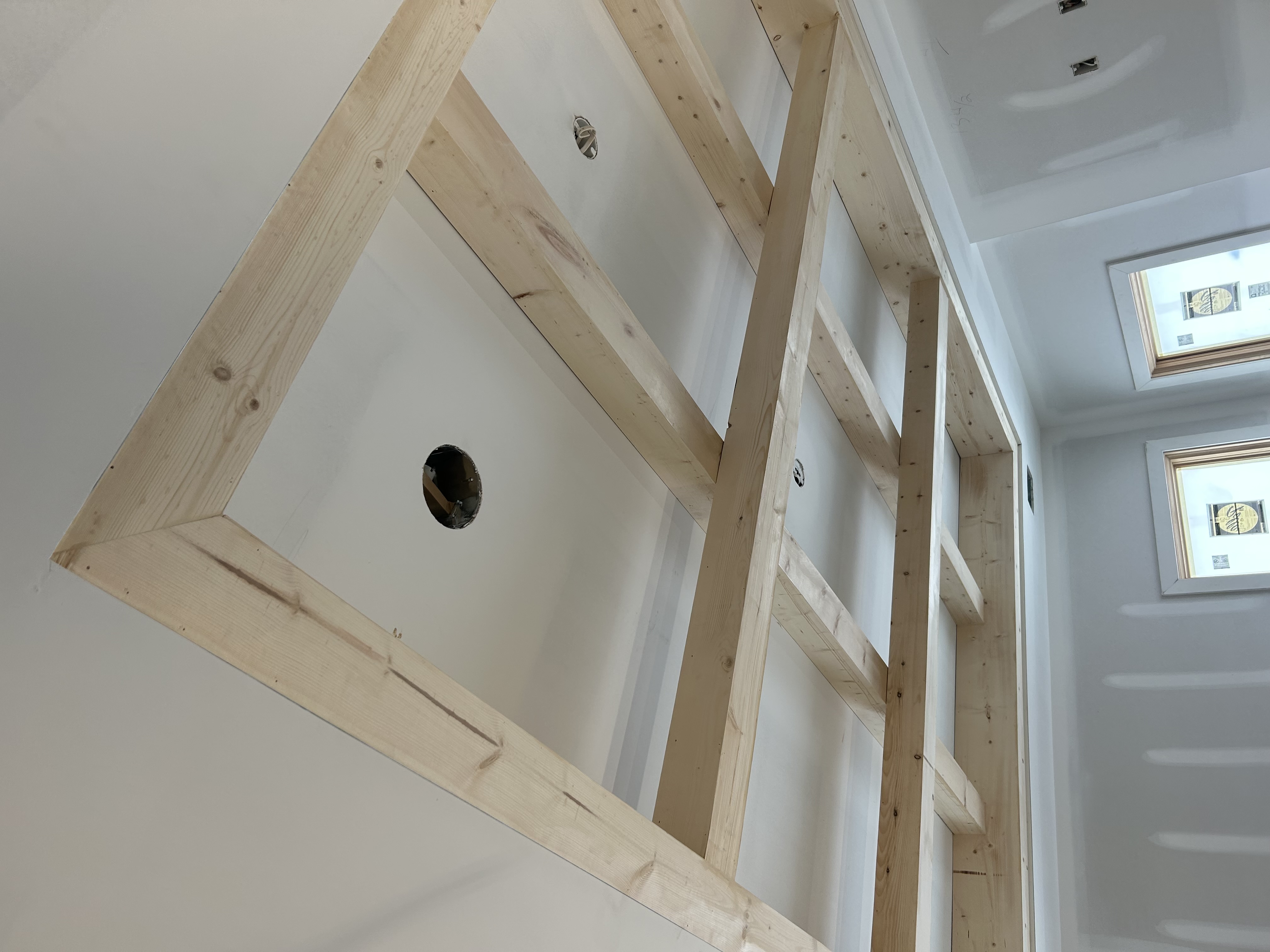 Coffered Ceiling Beam Grid Installation in Progress