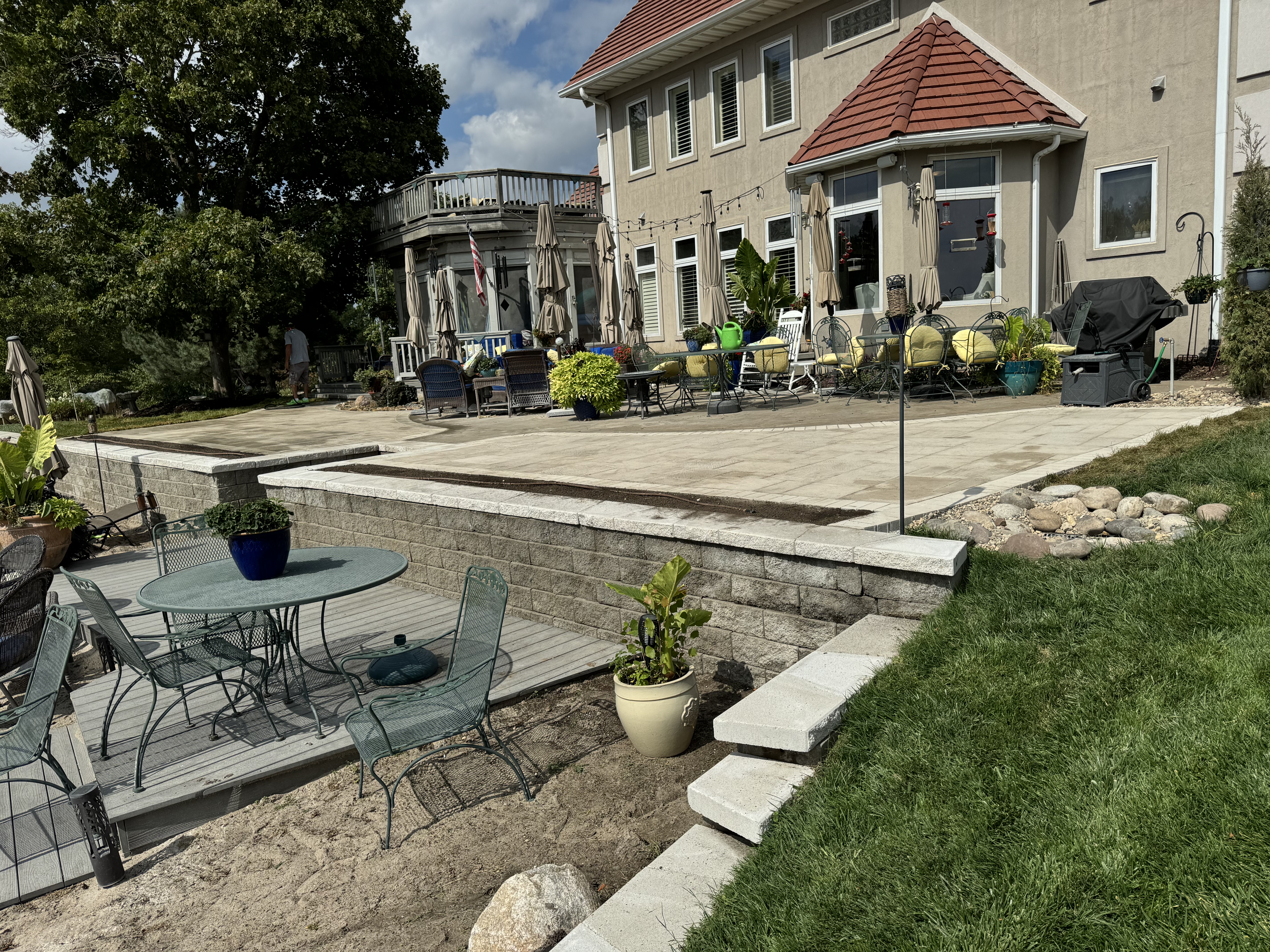Multi-Level Paver Patio with Block Retaining Walls