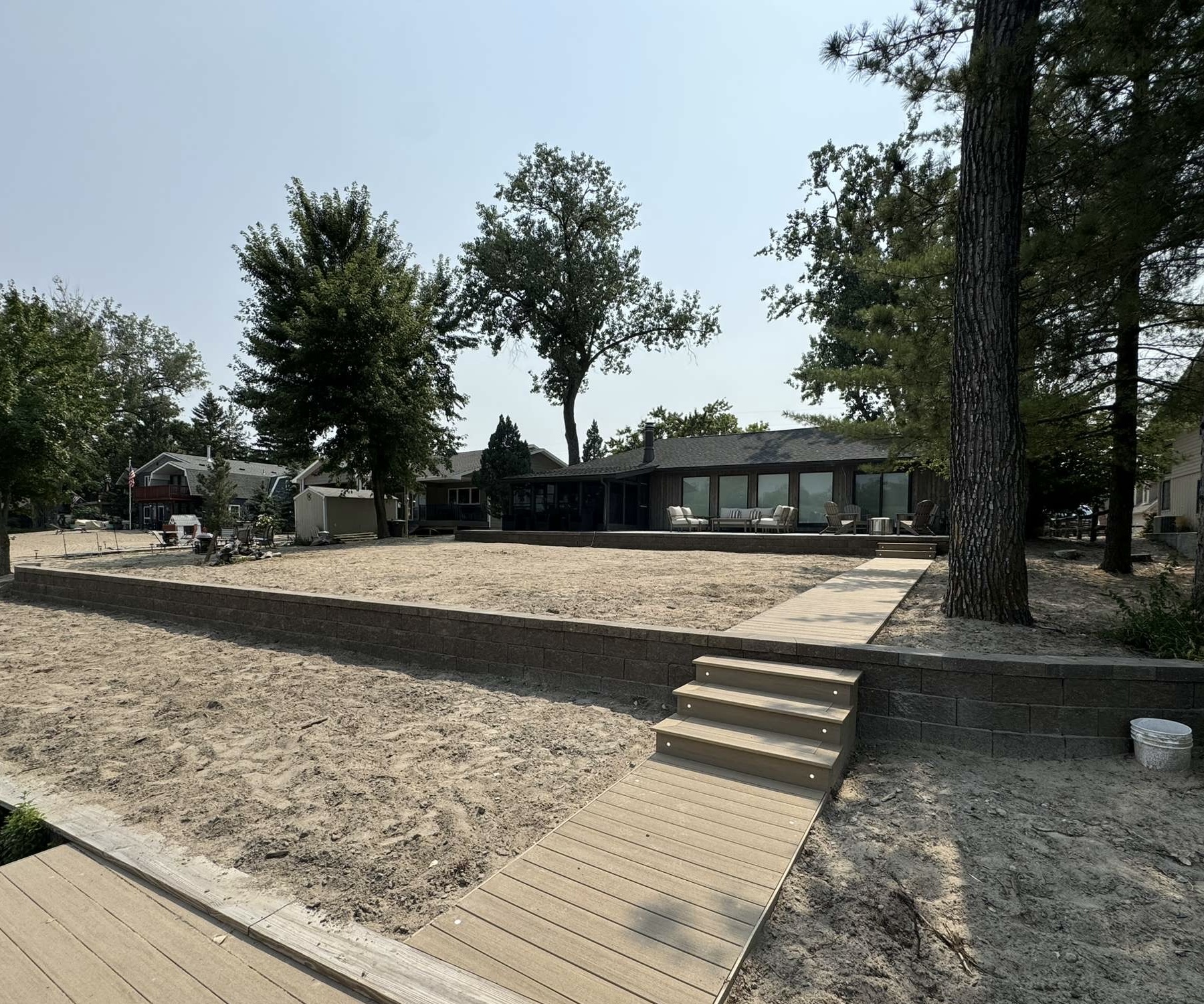 Block Retaining Wall with Composite Walkway & Steps — Lakefront Property