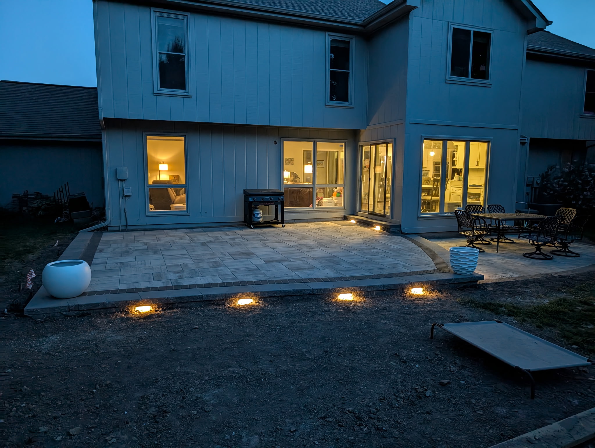 Backyard Paver Patio with Landscape Lighting