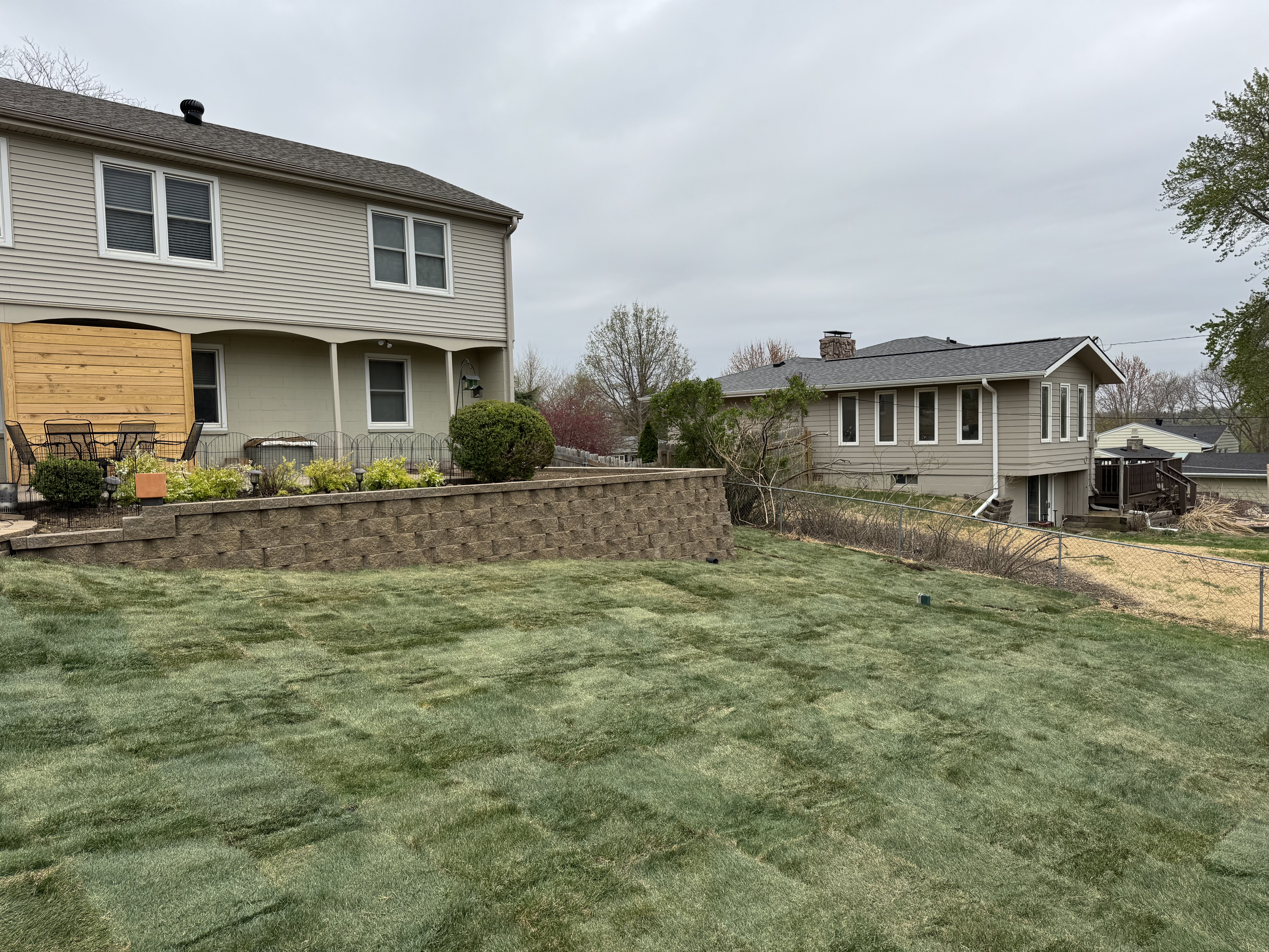 Block Retaining Wall with Tiered Backyard Landscaping