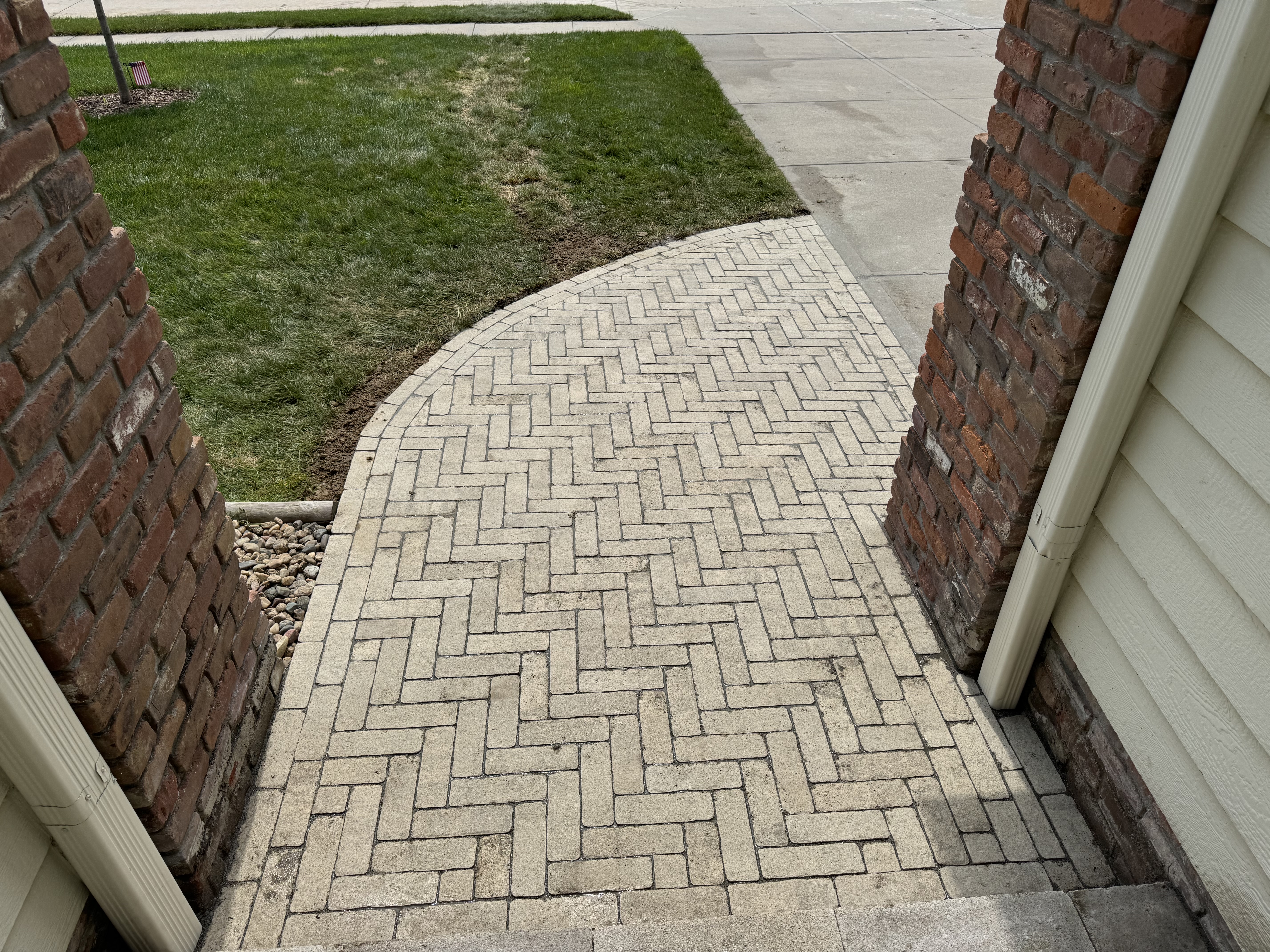 Herringbone Brick Paver Walkway Installation
