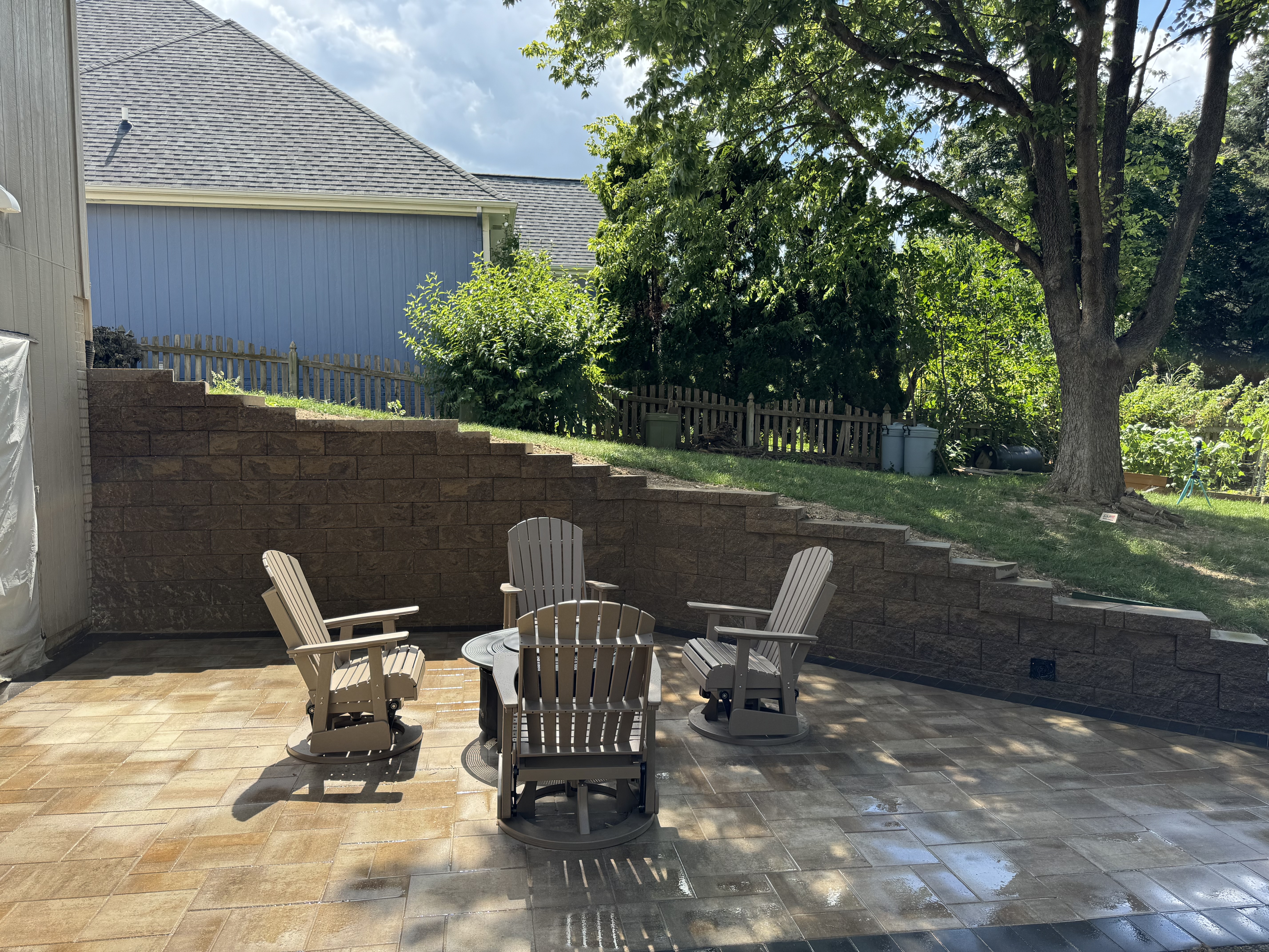 Multi-Tiered Block Retaining Wall with Paver Patio