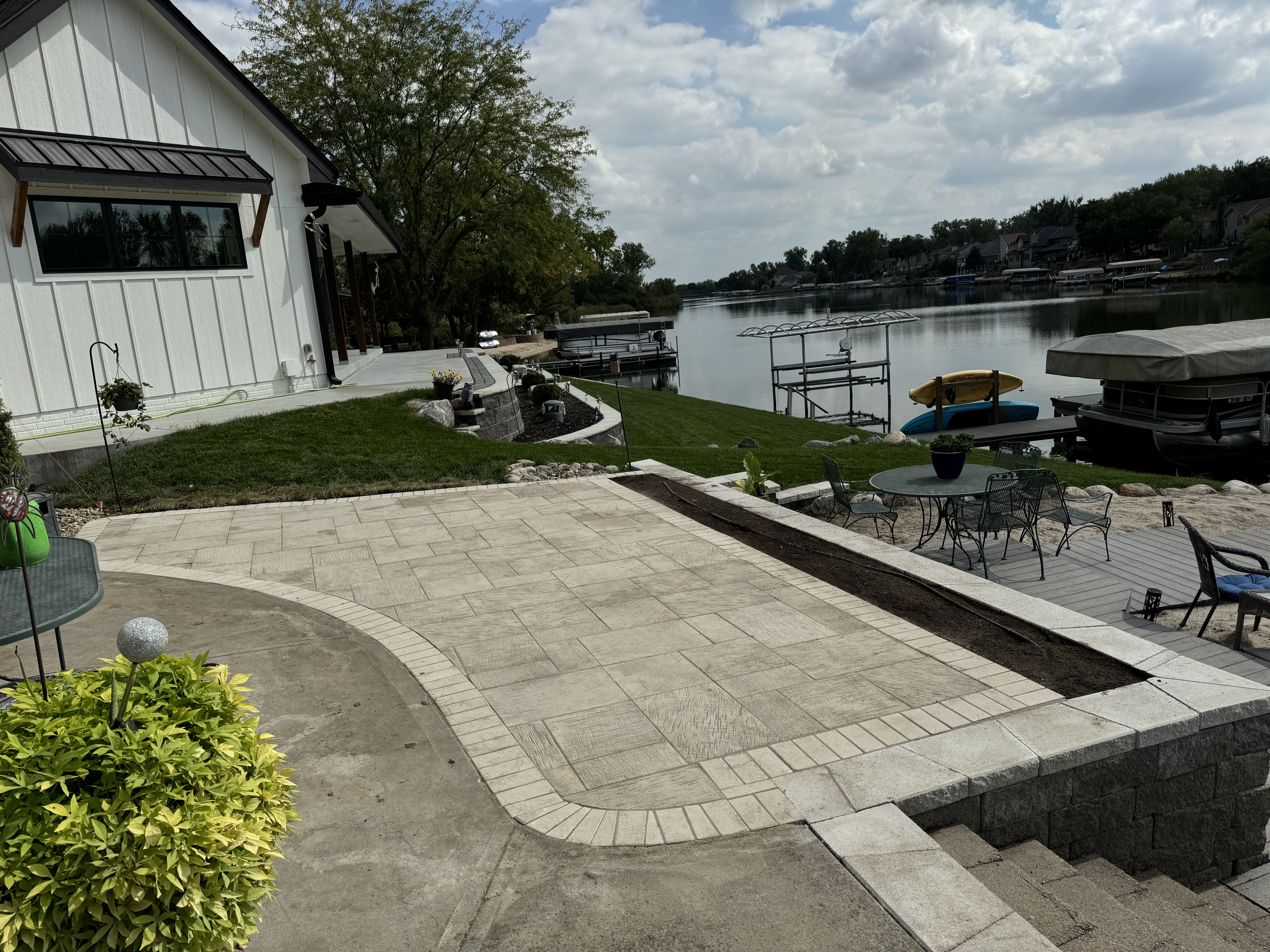 Lakefront Paver Patio with Block Retaining Wall