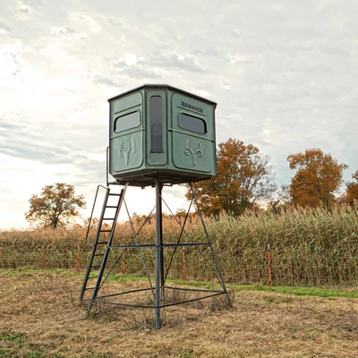 Elevated Hunting Blind Tower in Field