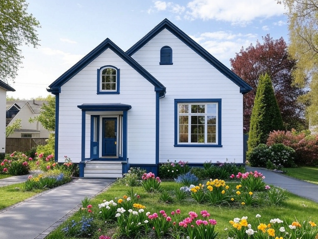 White & Navy Exterior House Painting – Residential Curb Appeal