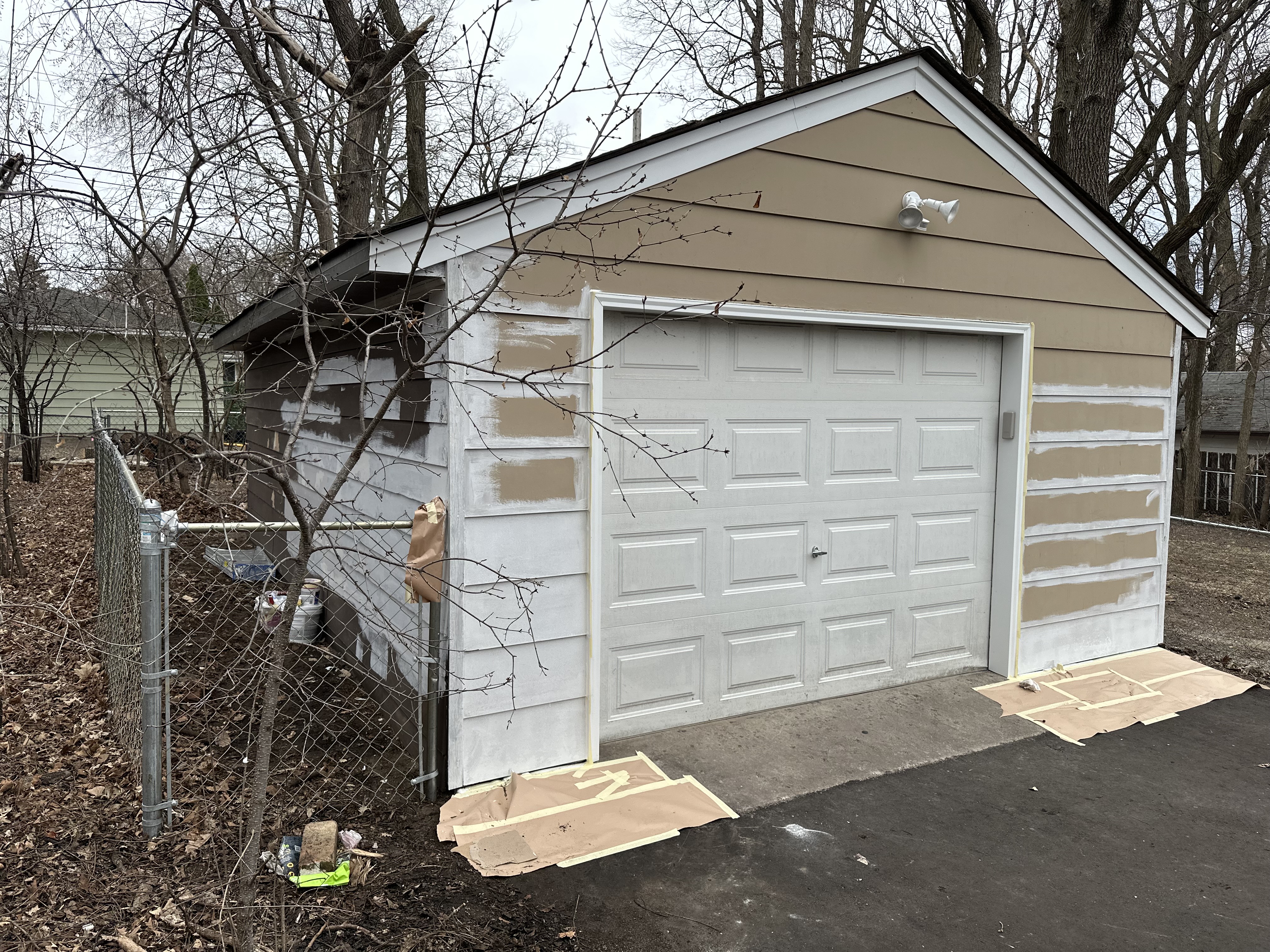 Residential Garage Exterior Painting in Progress