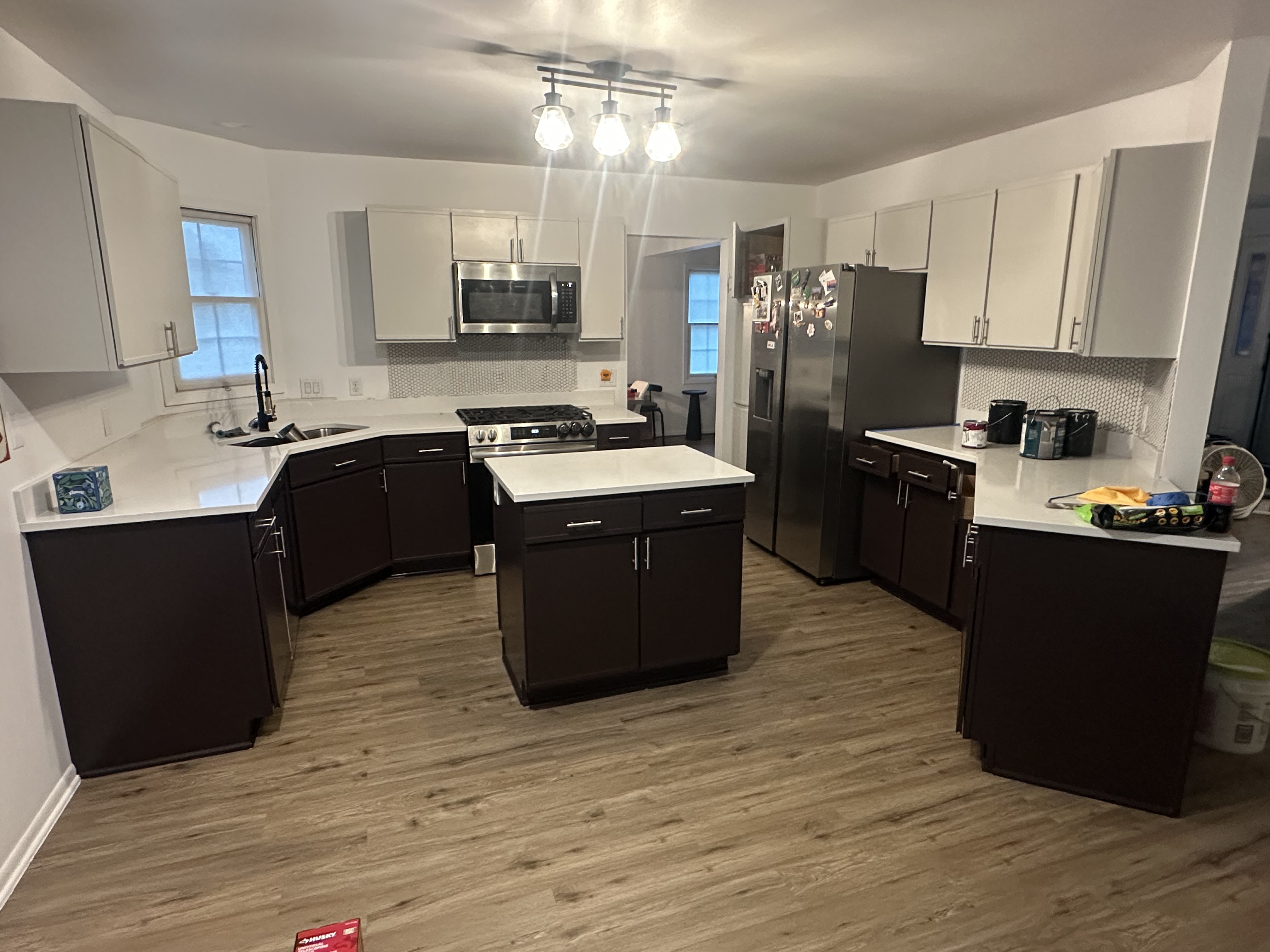 Two-Tone Kitchen Cabinet Painting – Espresso & White Finish