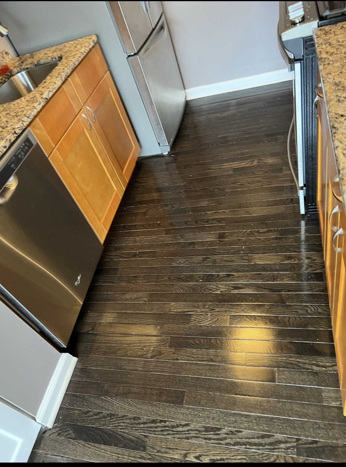 Dark Hardwood Kitchen Floor Cleaning & Restoration
